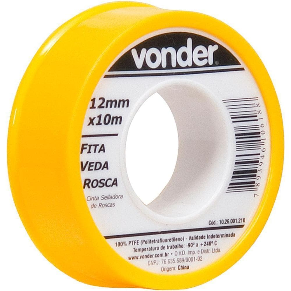 Fita Veda Rosca 12Mmx10M Ptfe Teflon Vonder