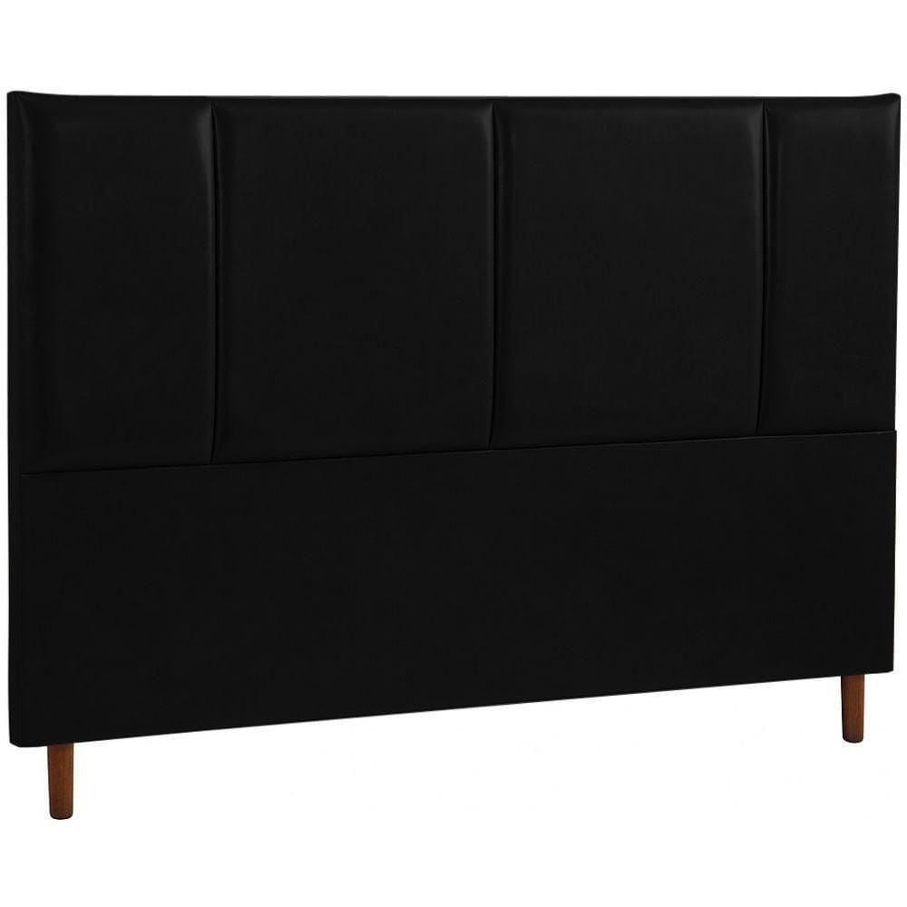 Cabeceira Estofada Casal Panamá Couro Preto 140 Cm