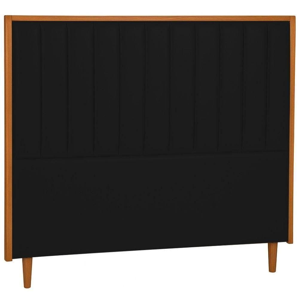 Cabeceira Estofada Queen Imperial Couro Preto 160 Cm