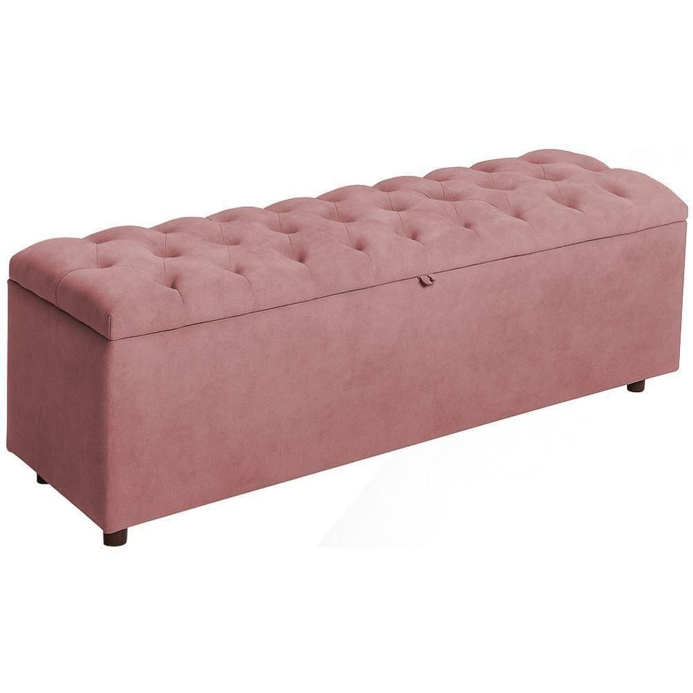 Baú Recamier Rominha Veludo Rosa 160 Cm