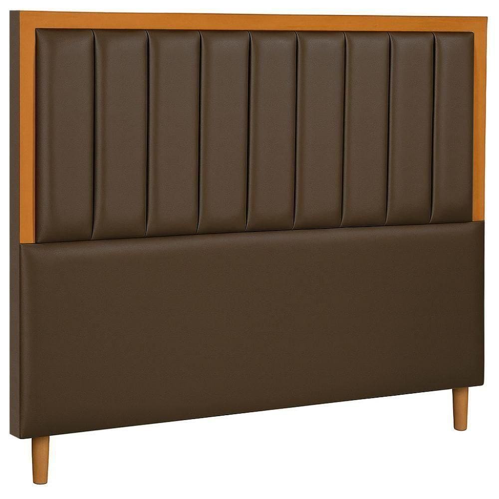 Cabeceira Estofada Queen Paris Couro Marrom 160 Cm