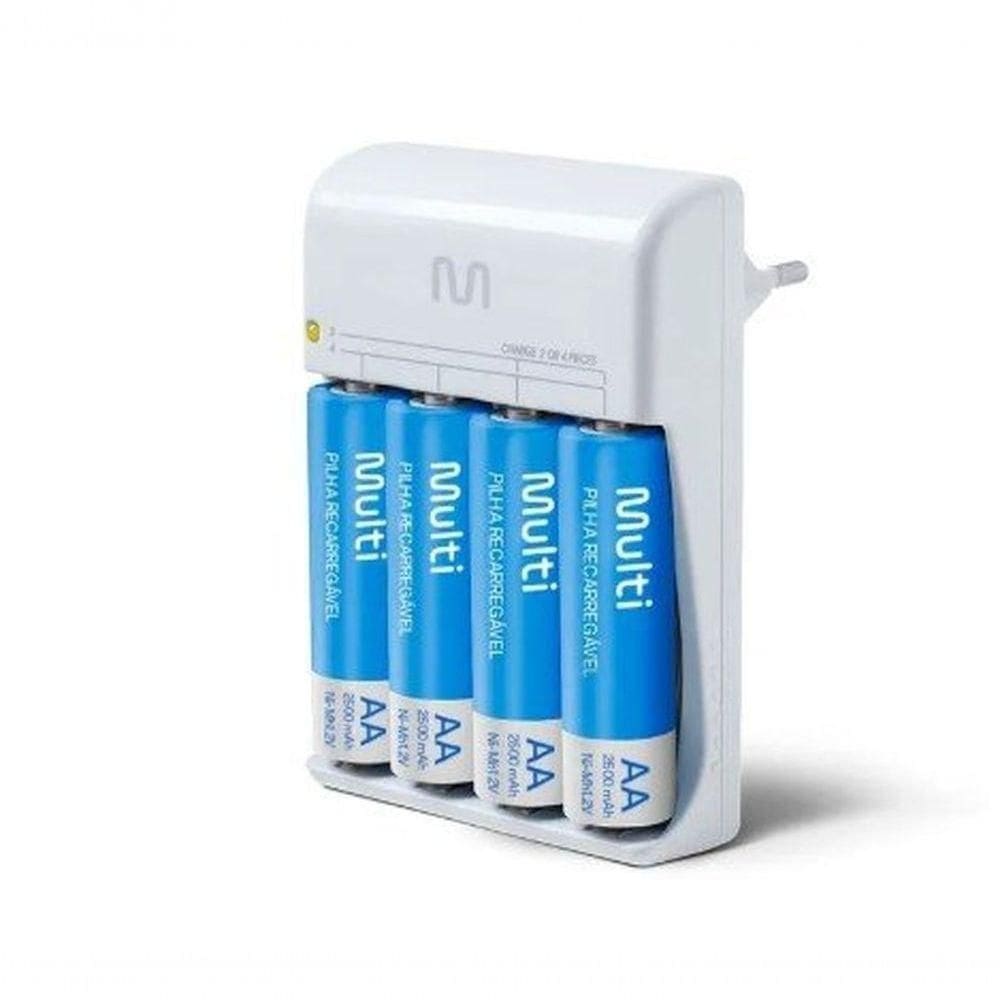 Carregador Bivolt Com 4 Pilhas Aa 2500mah