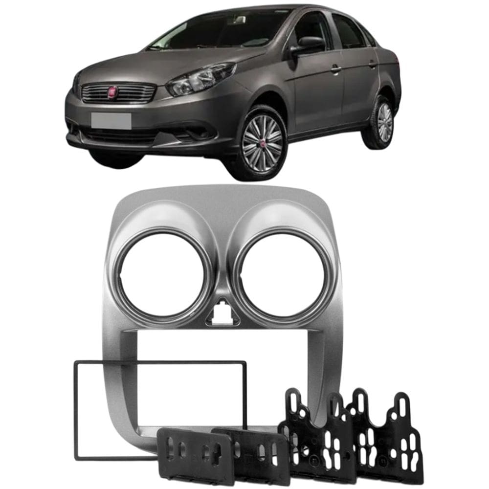 Moldura 2 Din Grand Siena 2021 Cinza Painel Central Multimidia 6.2 e 7 Polegadas Som