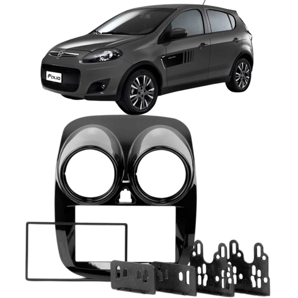 Moldura 2 Din Palio Novo 2012 à 2016 Black Piano Painel Central Multimidia 6.2 e 7 Polegadas Som