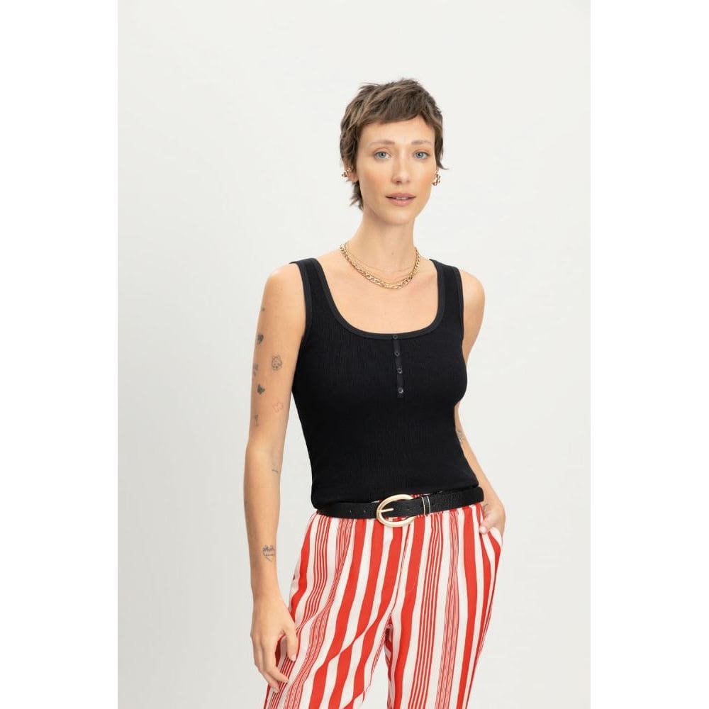 Blusa feminina em ribana Essendi -Preto
