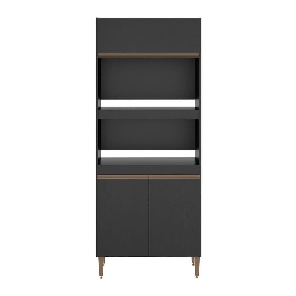 Armário Torre Quente Forno Microondas para Cozinha Sabrina 80x202cm Preto 0453 MENU