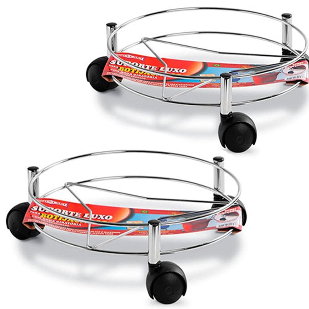 Kit 2 Suporte de Botijão Aço Cromado com Rodízios