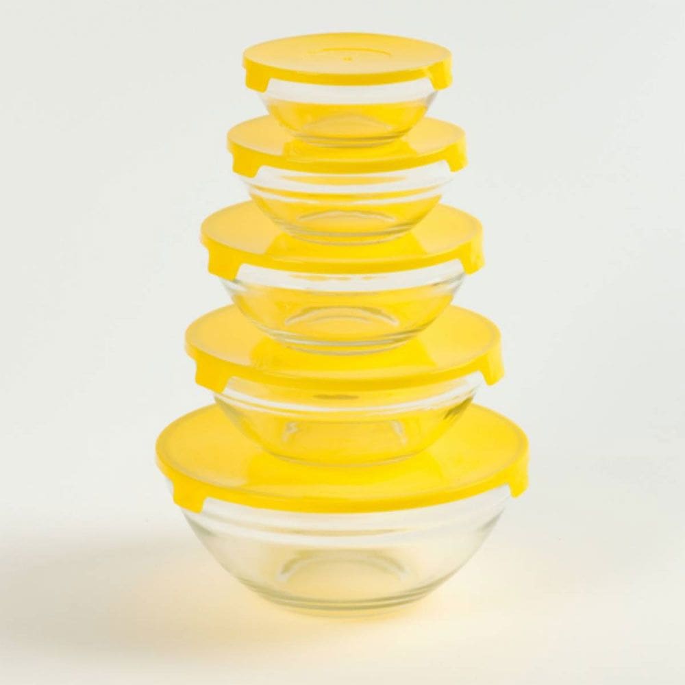 Conjunto de 5 Tigelas de Vidro La Vittra com Tampa Plastica Intervalue