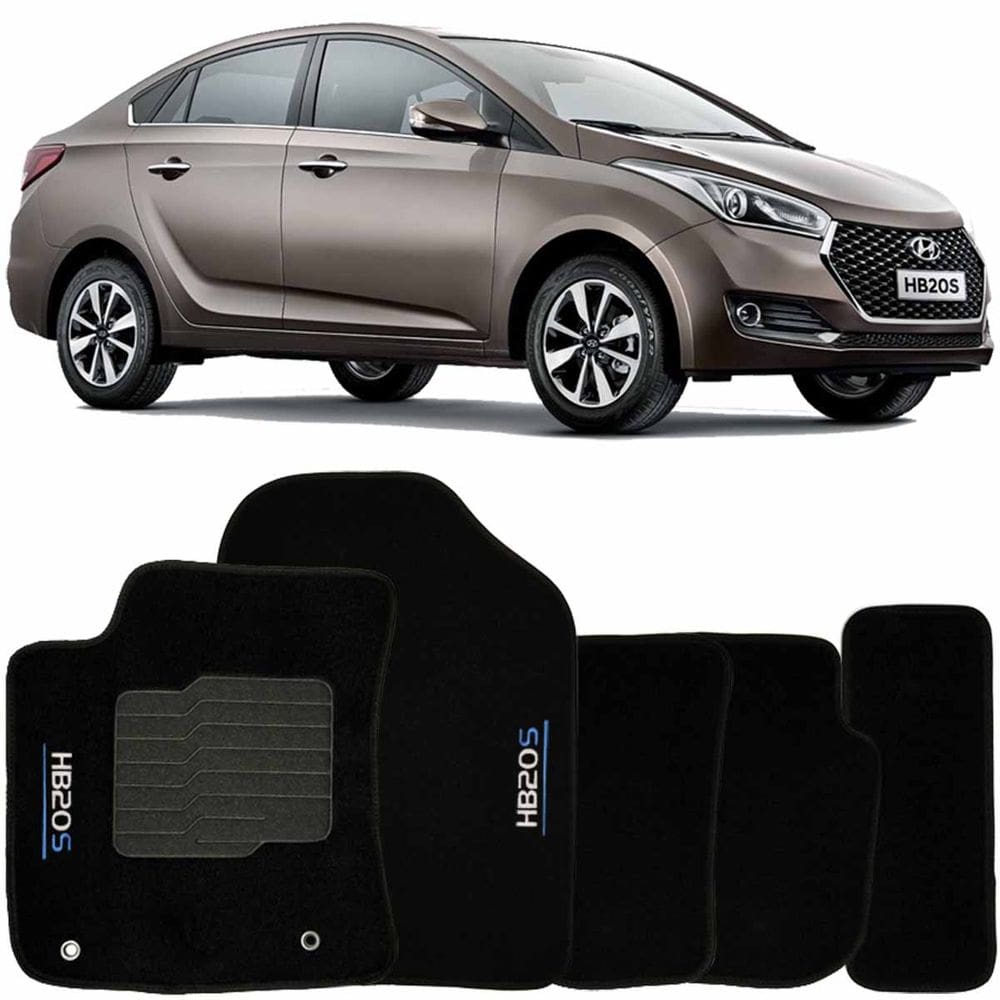 Tapete Carpete Hb20S 2014 à 2019 Preto Logo Bordado Jogo 5 Peças Personalizado Automotivo