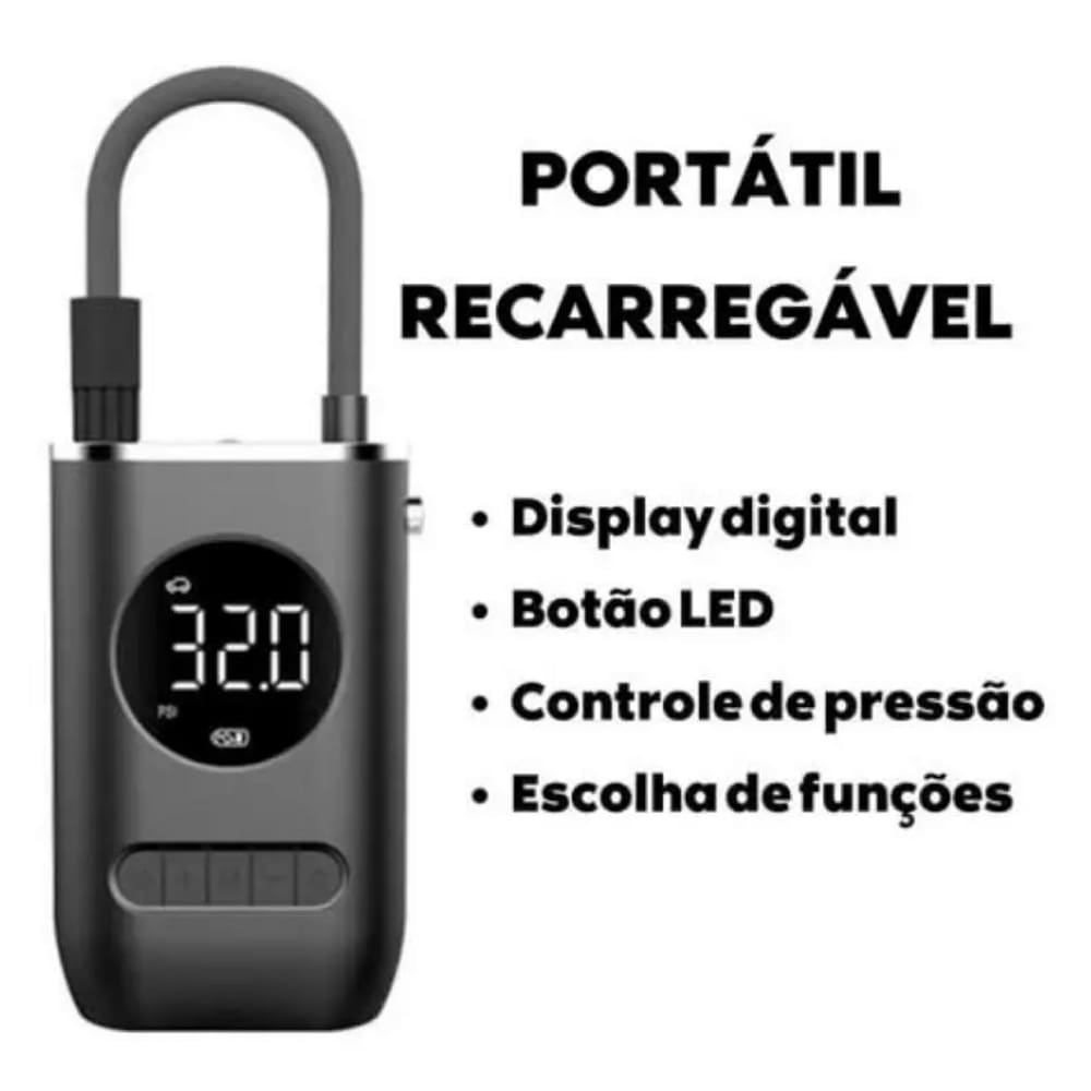 Calibrador Compressor Pneu De Carro Bike Moto Eletrica Portátil Recarregável Bomba de encher Pneu Digital Carro Bike moto Sem Fio