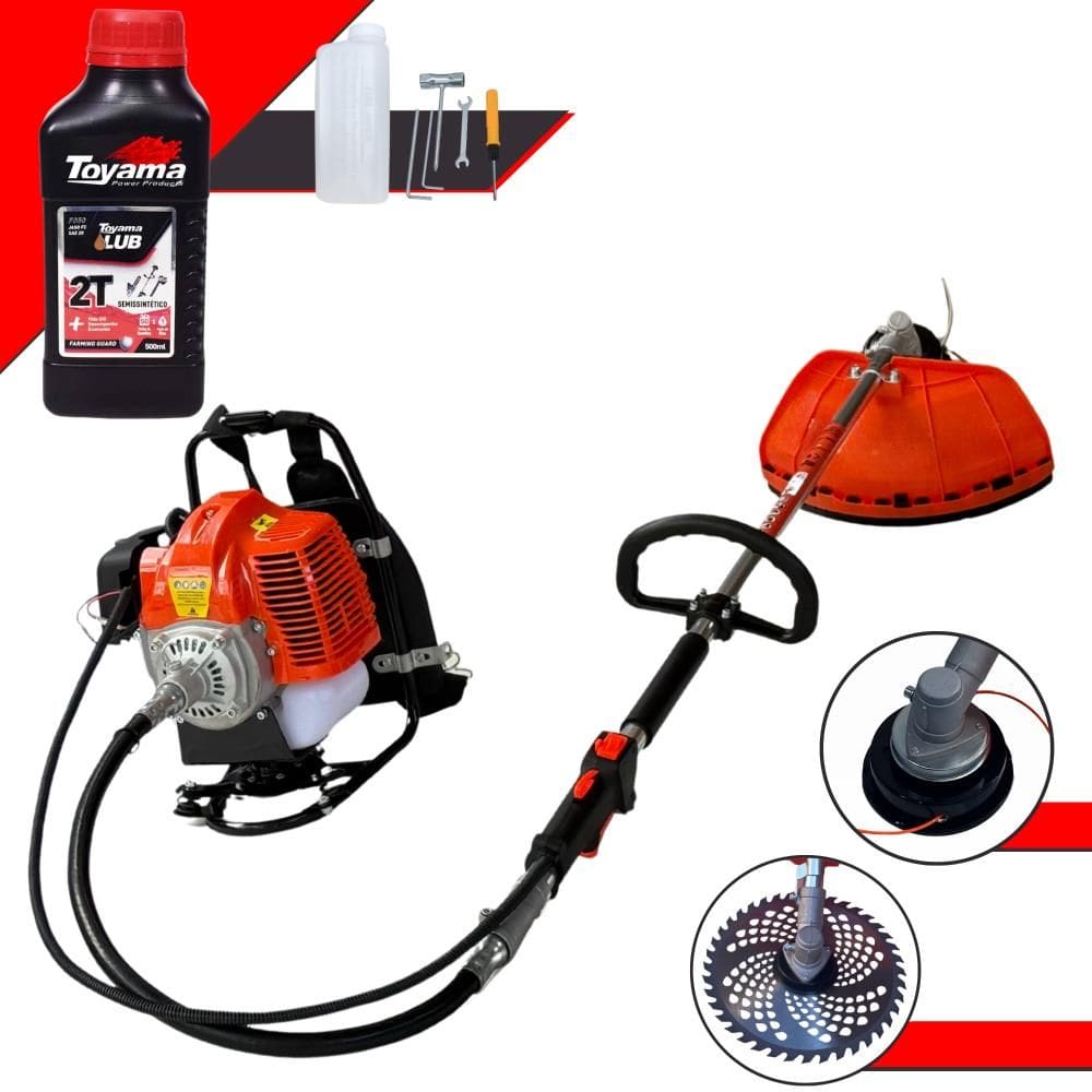 Roçadeira Costal Terra GRC430 À Gasolina 2 Tempos 43cc 1,7HP de Potência Multifuncional Com Cabeçote de Nylon + Lâmina 40 Dentes Vídea + Óleo Toyama