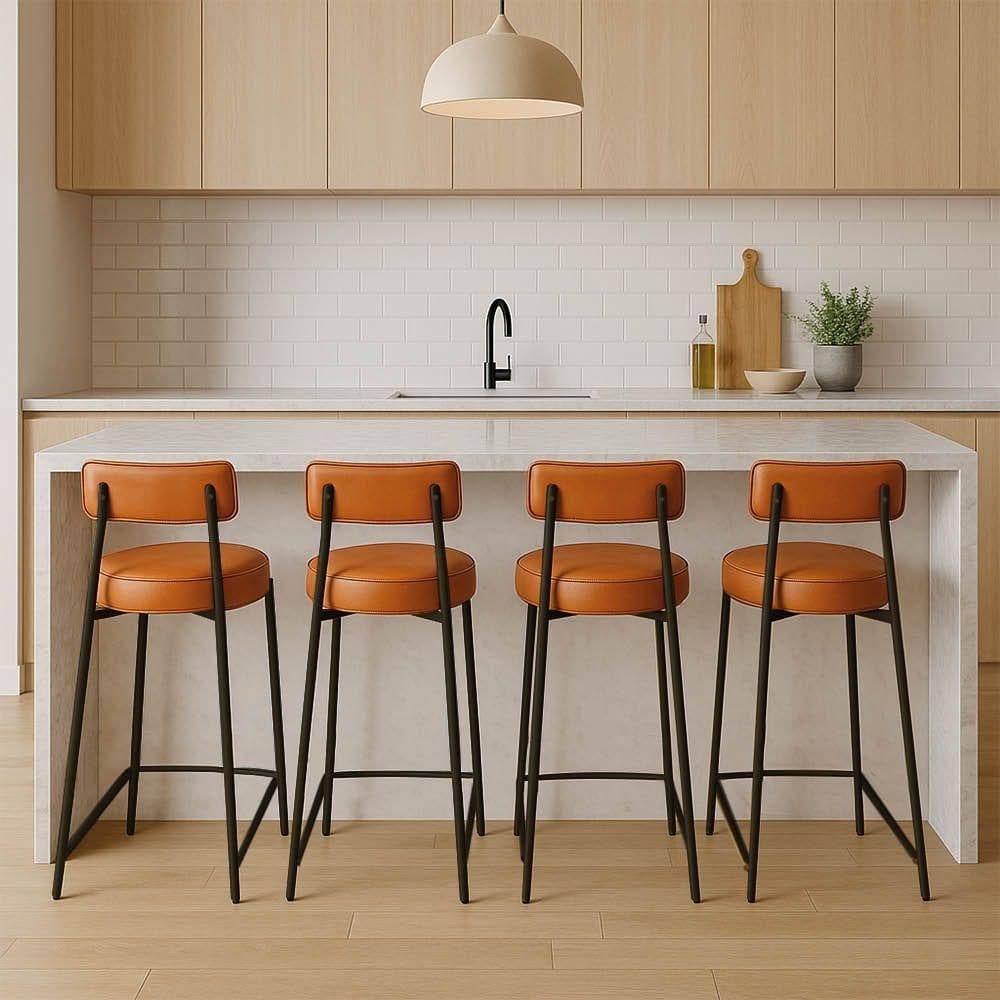 Banqueta Cozinha Alta Com Encosto Industrial Preto Kit 4 Londres Pu Whisky D03 - D`rossi