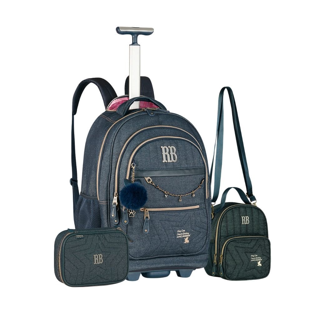 Mochila Rodas Jeans Lancheira Térmica Estojo Rebecca Bonbon