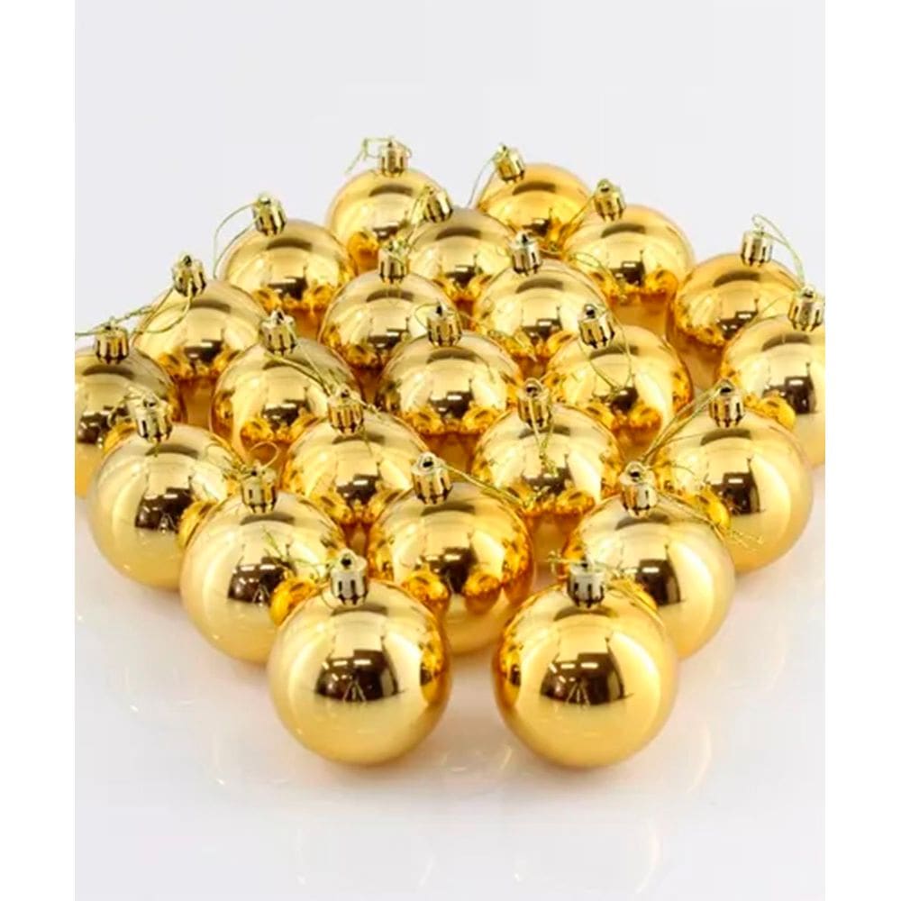 Bolas Dourada Brilhantes Enfeite Árvore Natal 70mm Kit 24pçs