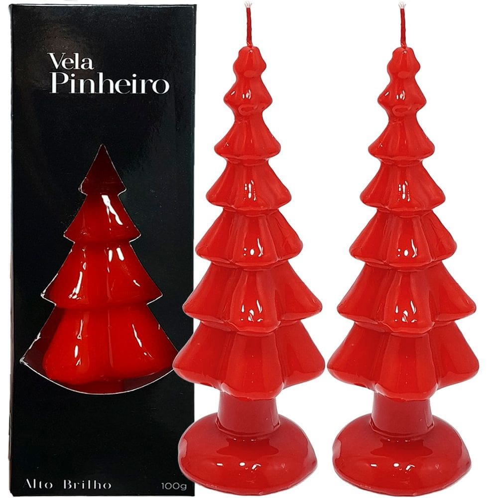 Velas Decorativas Natalino Pinheiro Vermelho 20cm Kit 6pçs