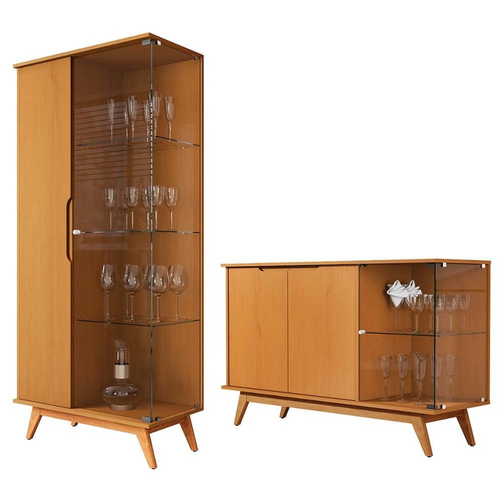 Conjunto Cristaleira e Aparador Buffet Tucumã com 3 Portas