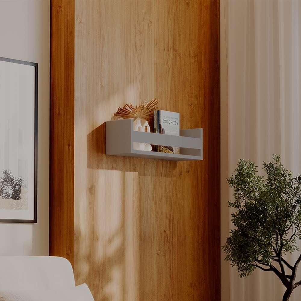 Prateleira Porta Objeto Cinza Claro 50 x 12cm Suporte Invisivel