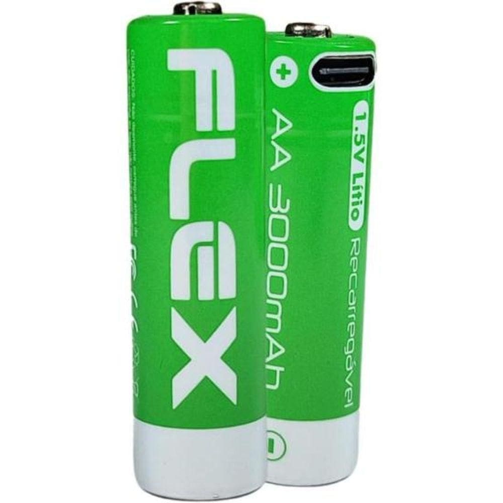 Pilha Recarregável Aa 1.5v 3000mah (c/4 Pilhas) Flex