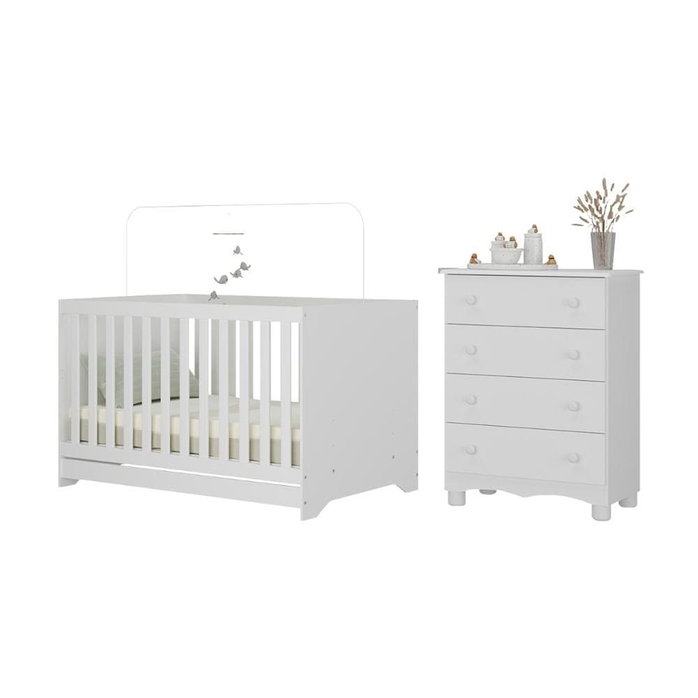 Berço Americano 3 em 1 com Cômoda 4 Gavetas Dengo Multimóveis MP4690