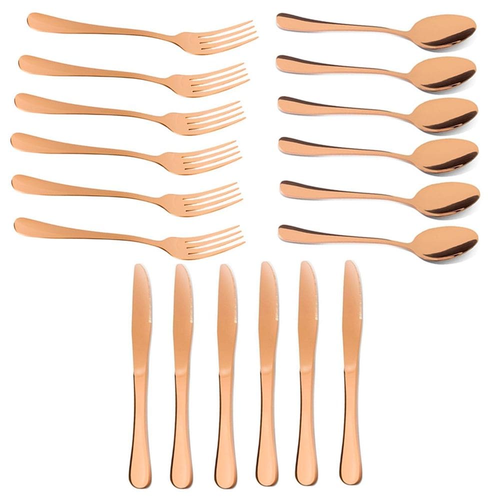 Kit Jogo De Talheres Mesa Gold Rose 18pçs Inox Luxo Rústico