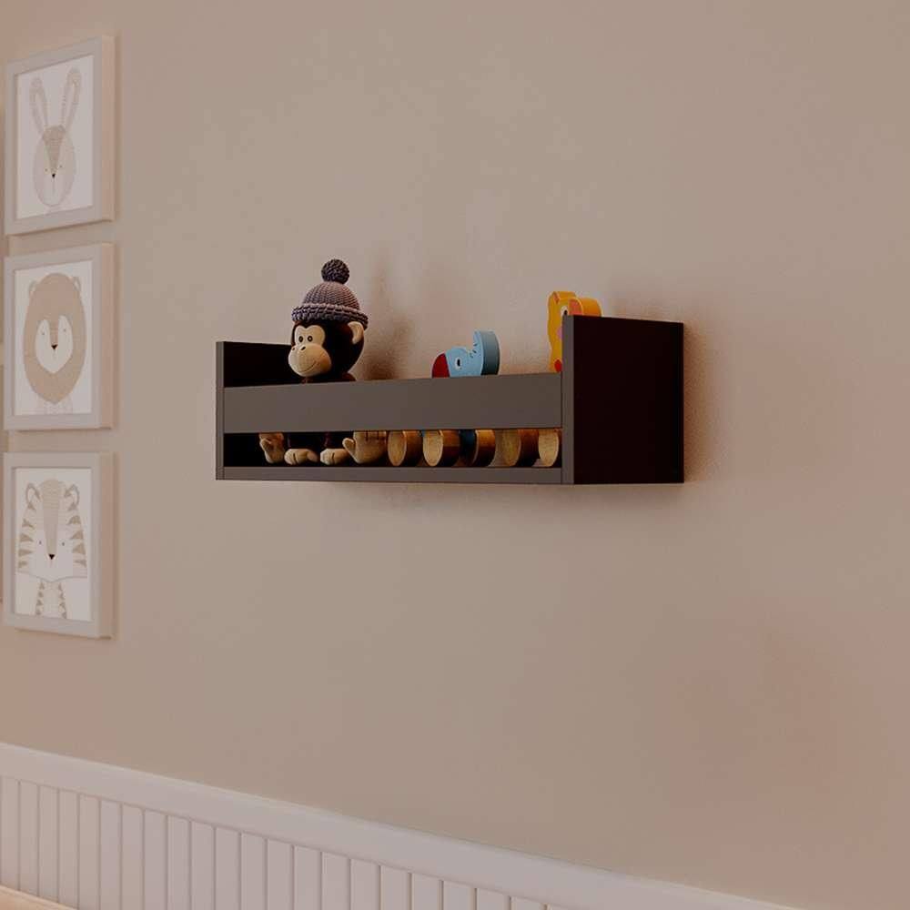 Prateleira Porta Brinquedo Preta 50 x 12cm Suporte Invisivel