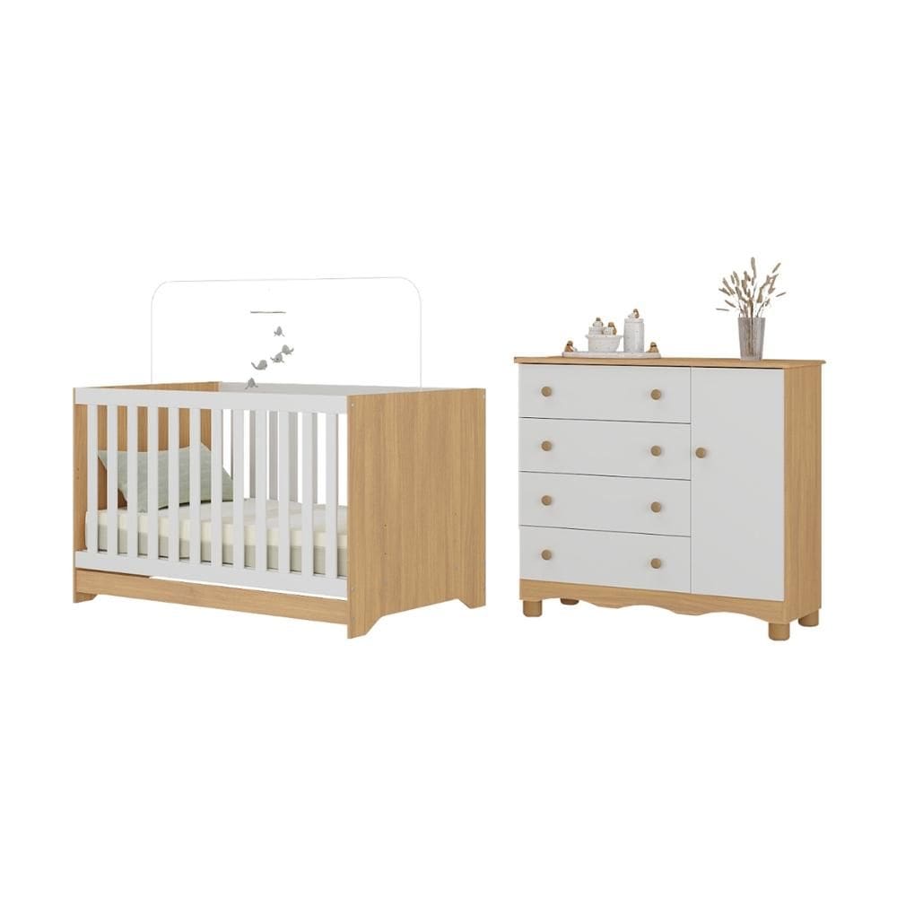 Berço Americano 3 em 1 com Cômoda 1 Porta 4 Gavetas Dengo Multimóveis MP4686