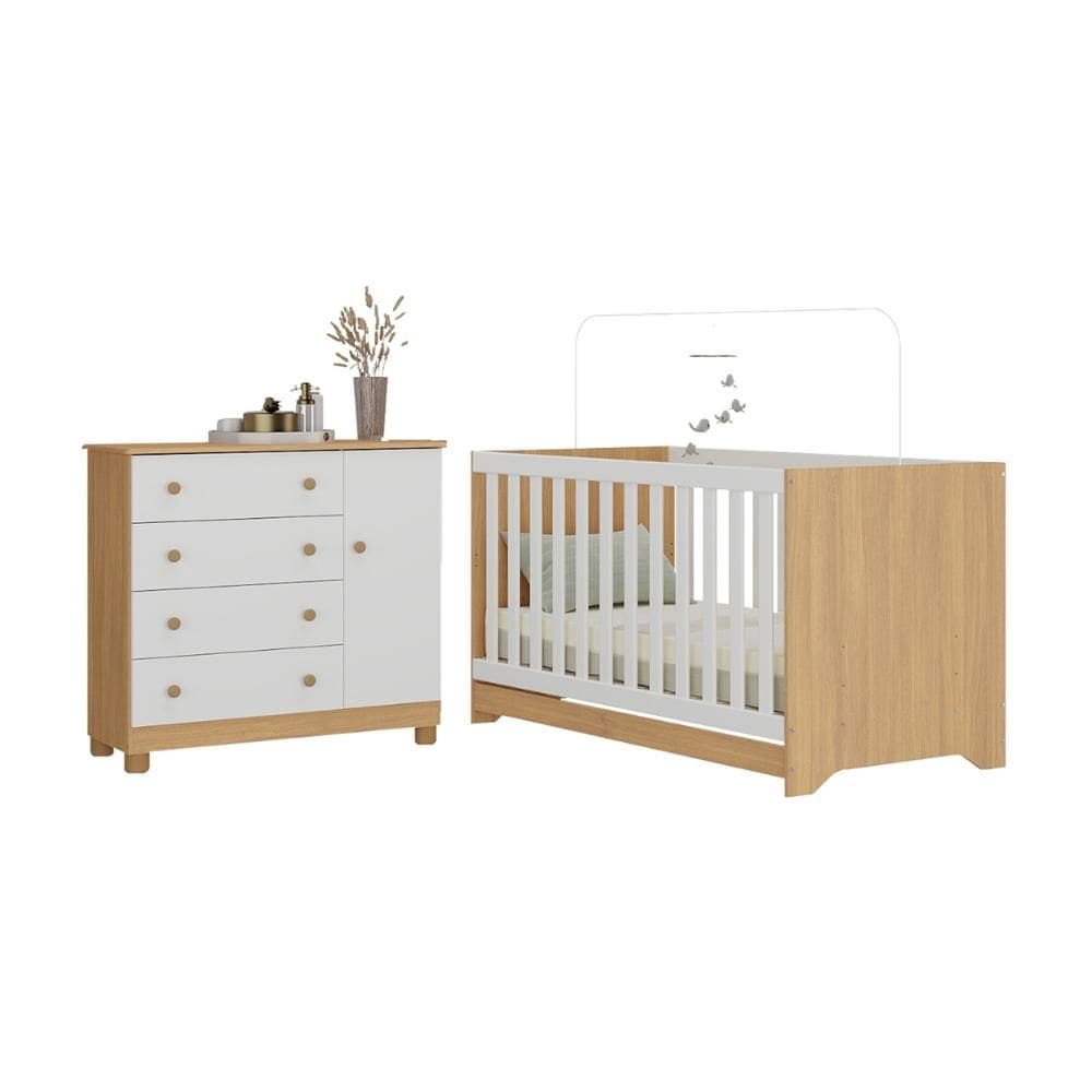 Berço Americano 3 em 1 com Cômoda 1 Porta 4 Gavetas Allegra Multimóveis MP4684