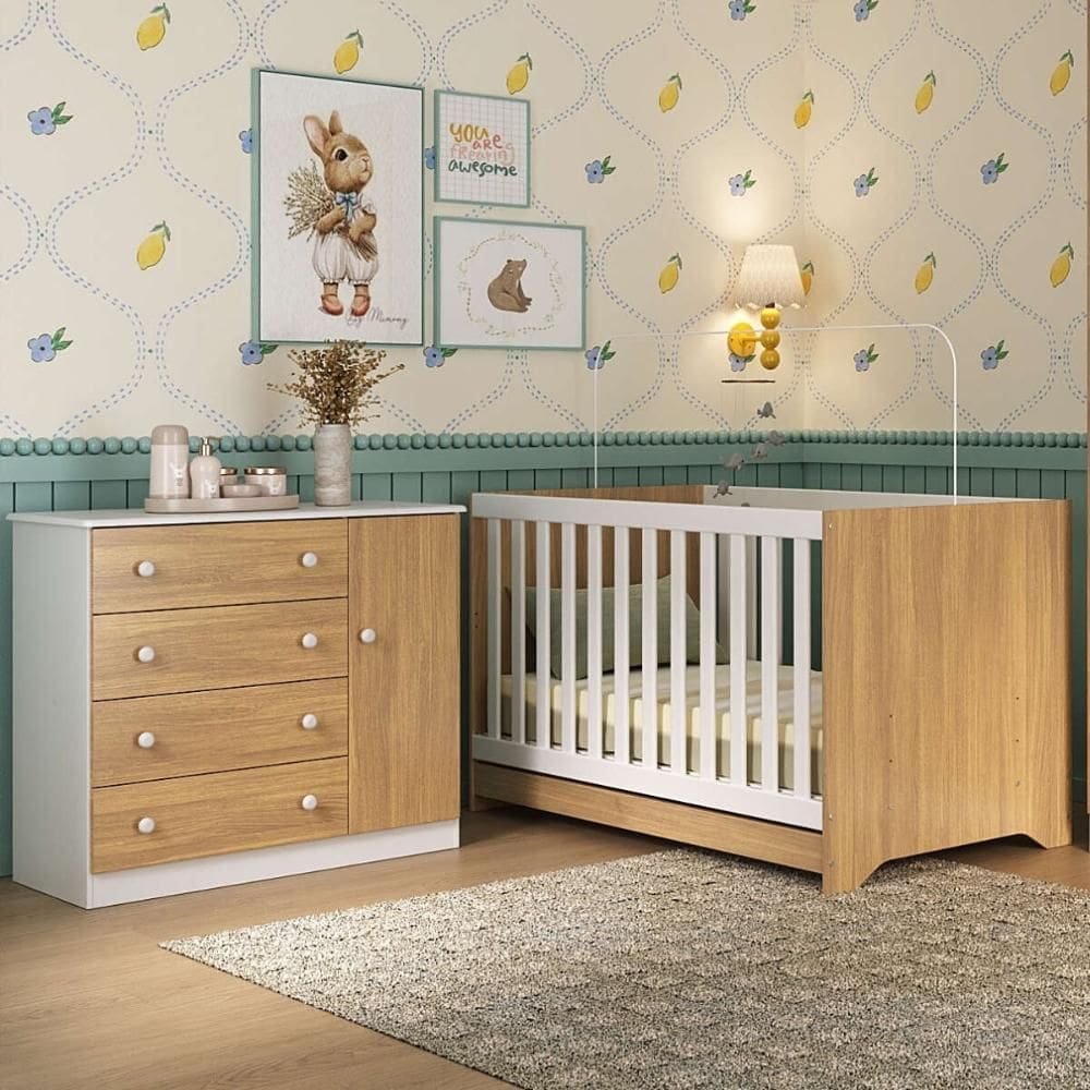 Berço Americano 3 em 1 com Cômoda 1 Porta 4 Gavetas Encanto Multimóveis MP4683