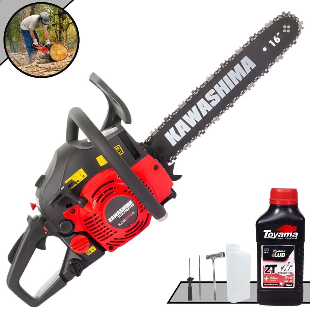 Motosserra Profissional Kawashima KCS 420-S À Gasolina 2T 42cc Alta Potência Com Carcaça de Alumínio e Sistema Antivibratório + ÓLEO TOYAMA EXTRA