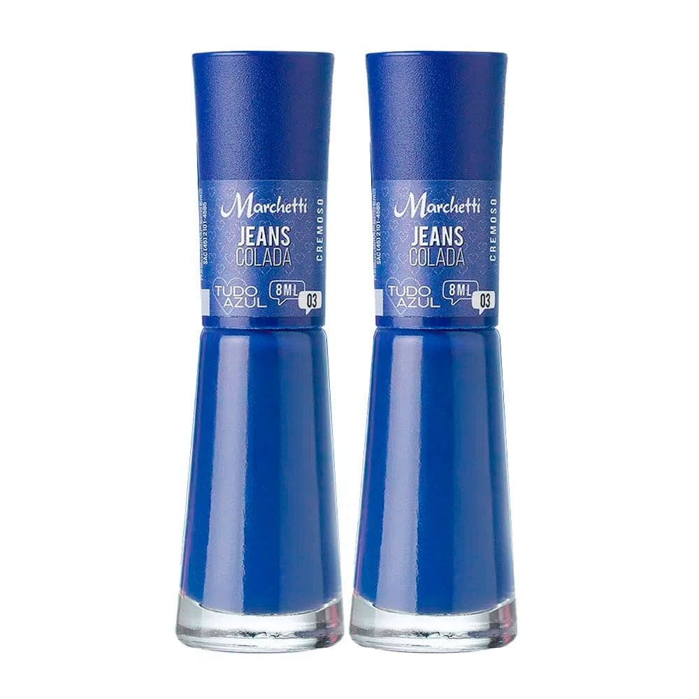 Kit 2 Esmalte Marchetti Cremoso Tudo Azul Cor Jeans Colada 03 com 8ml