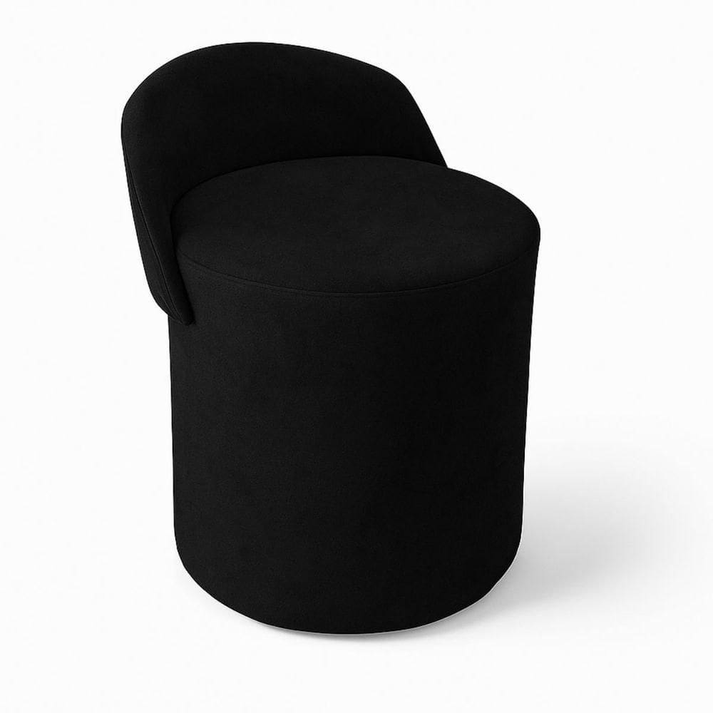 Puff Encosto Confortável Sala Estilo Moderno Redondo Suede Preto