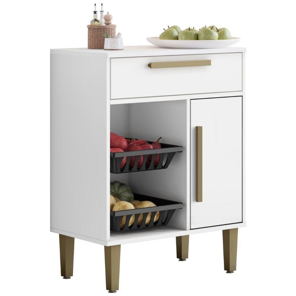 Balcão De Cozinha Com Fruteira Lorena 1 Porta 1 Gaveta Branco Kaiki Móveis
