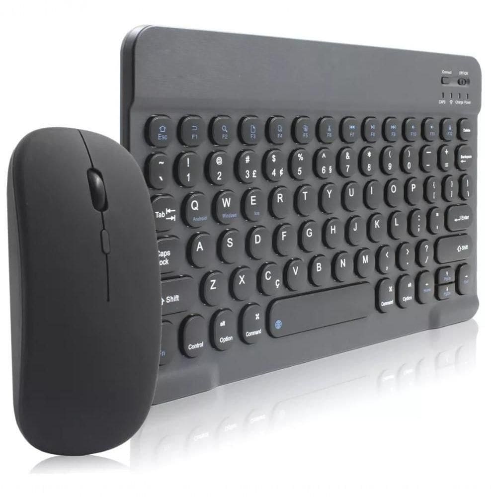 Kit Teclado E Mouse Bluetooth Utra Fino Com Pc, E Android Preto