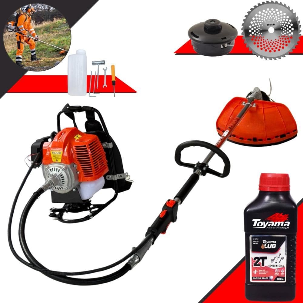 Cortador de Grama Costal Terra GRC-430 À Gasolina 43cc 1,7HP Roçadeira Multifunções Completa Com Carretel + Lâmina 40 Dentes de Vídea + Óleo Toyama 2T