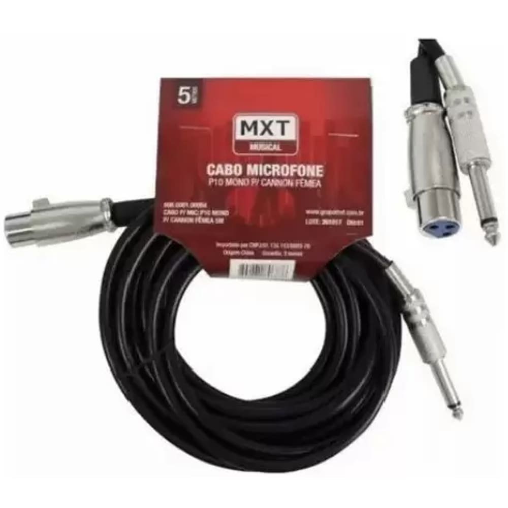 Cabo Microfone XLR/P10m + cannon femea 5M