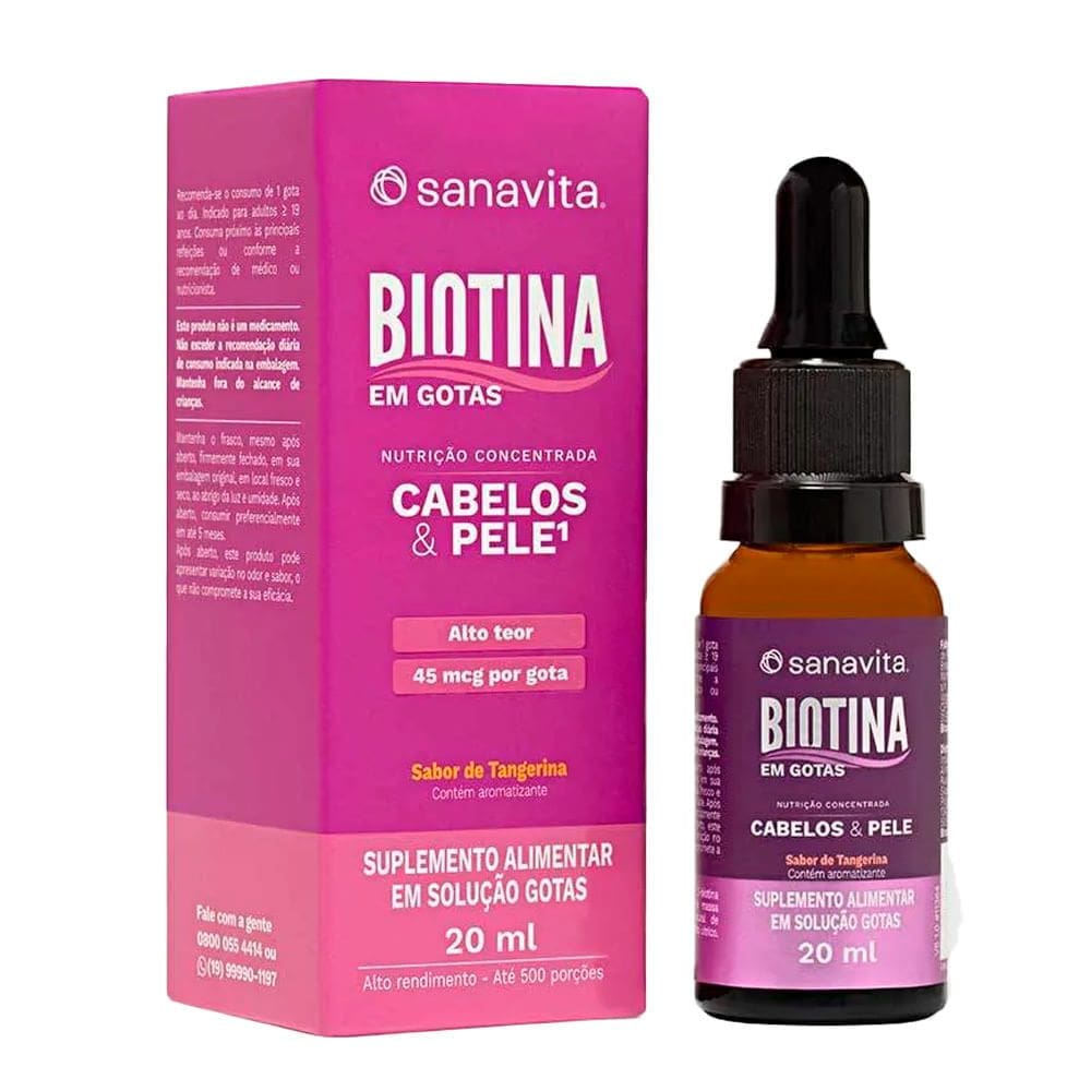 Biotina Sanavita Cabelos e Pele Sabor Tangerina Gotas com 20ml