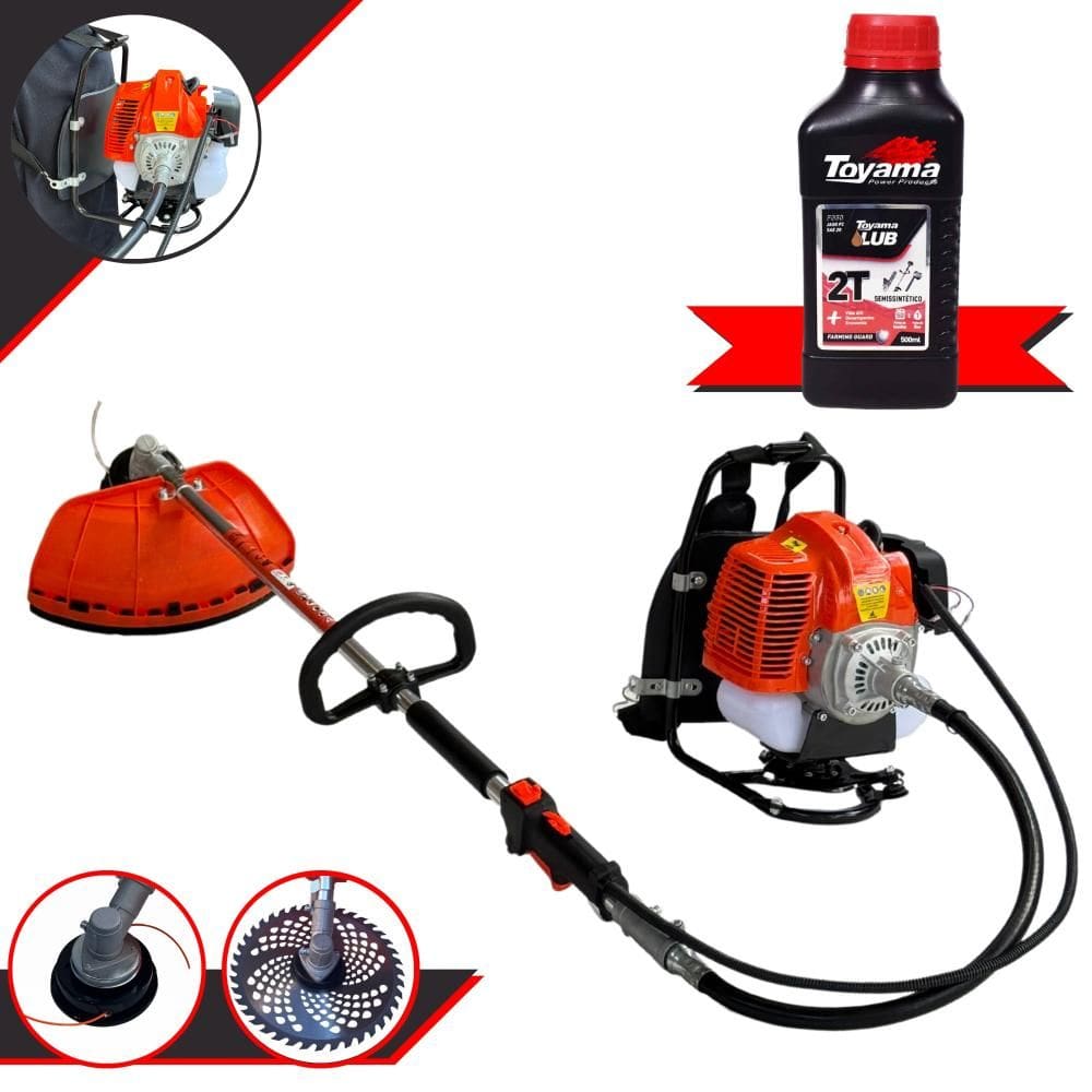 Roçadeira Costal Terra GRC430 À Gasolina 43cc 1,7HP de Potência Aparador de Grama Completo Com Lâmina 40 Dentes Vídea e Cabeçote Nylon + Óleo Toyama