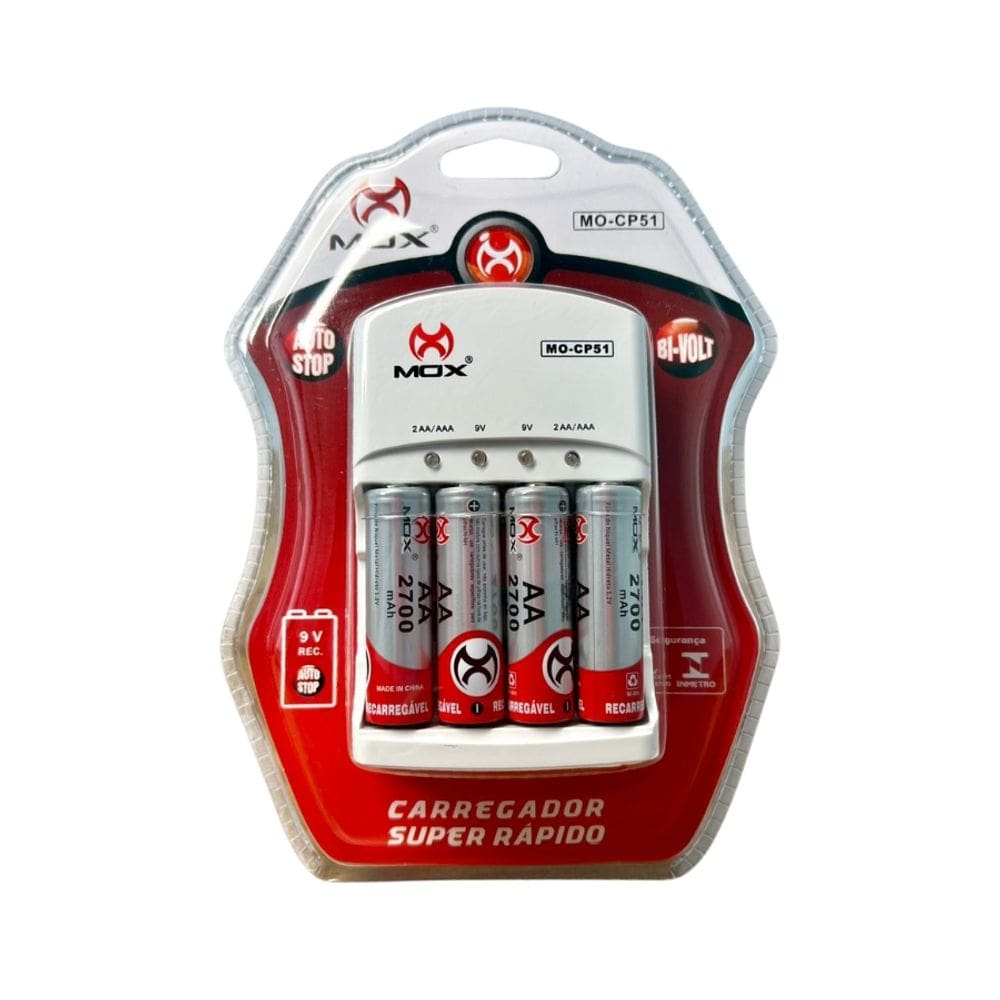 Carregador de Pilha AAA/AA/9V Bivolt Incluso 4UN-AA MOX MO-CP51