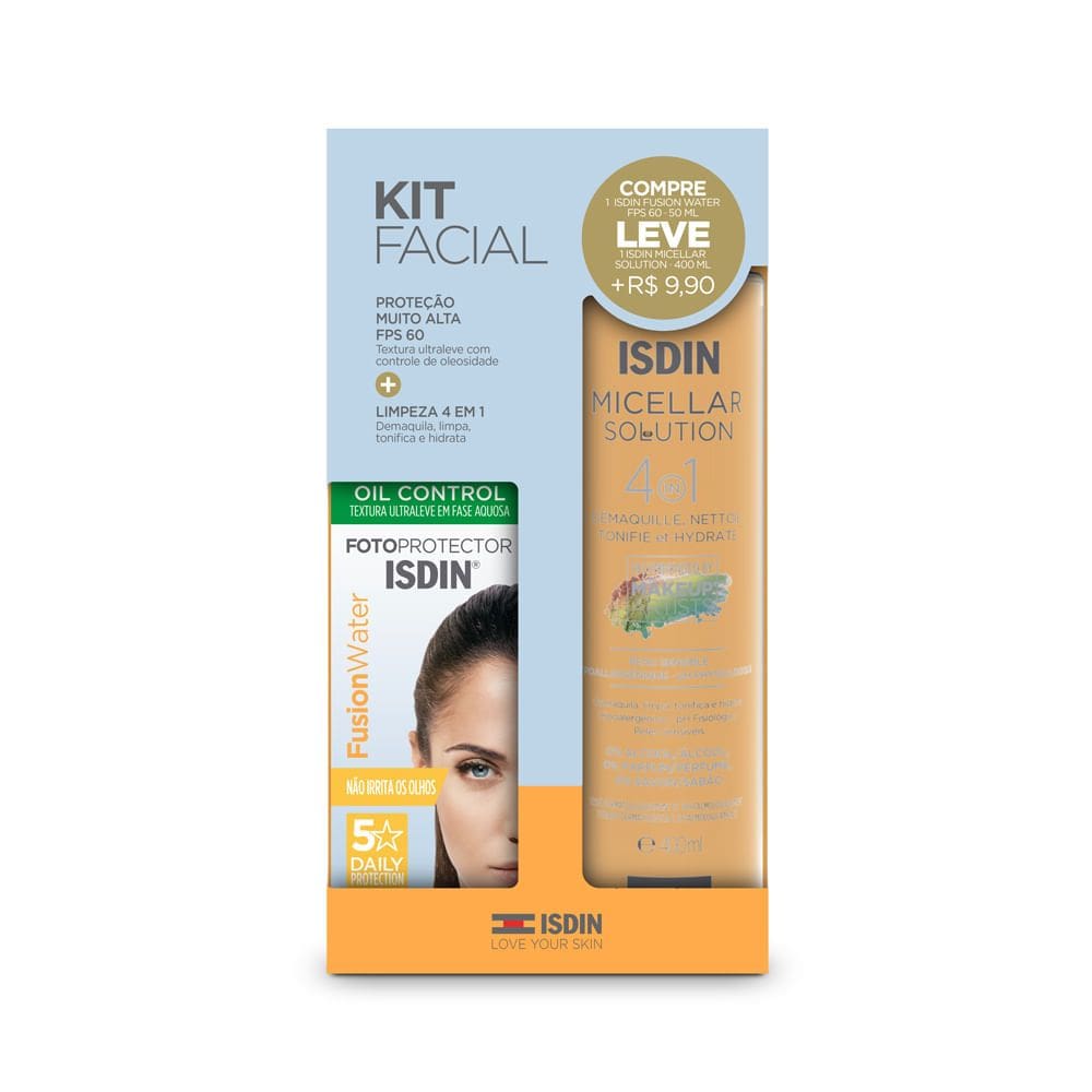 Isdin Fusion Water FPS 60 50ml e com R$9,90 Leve Isdin Micellar Solution 400ml