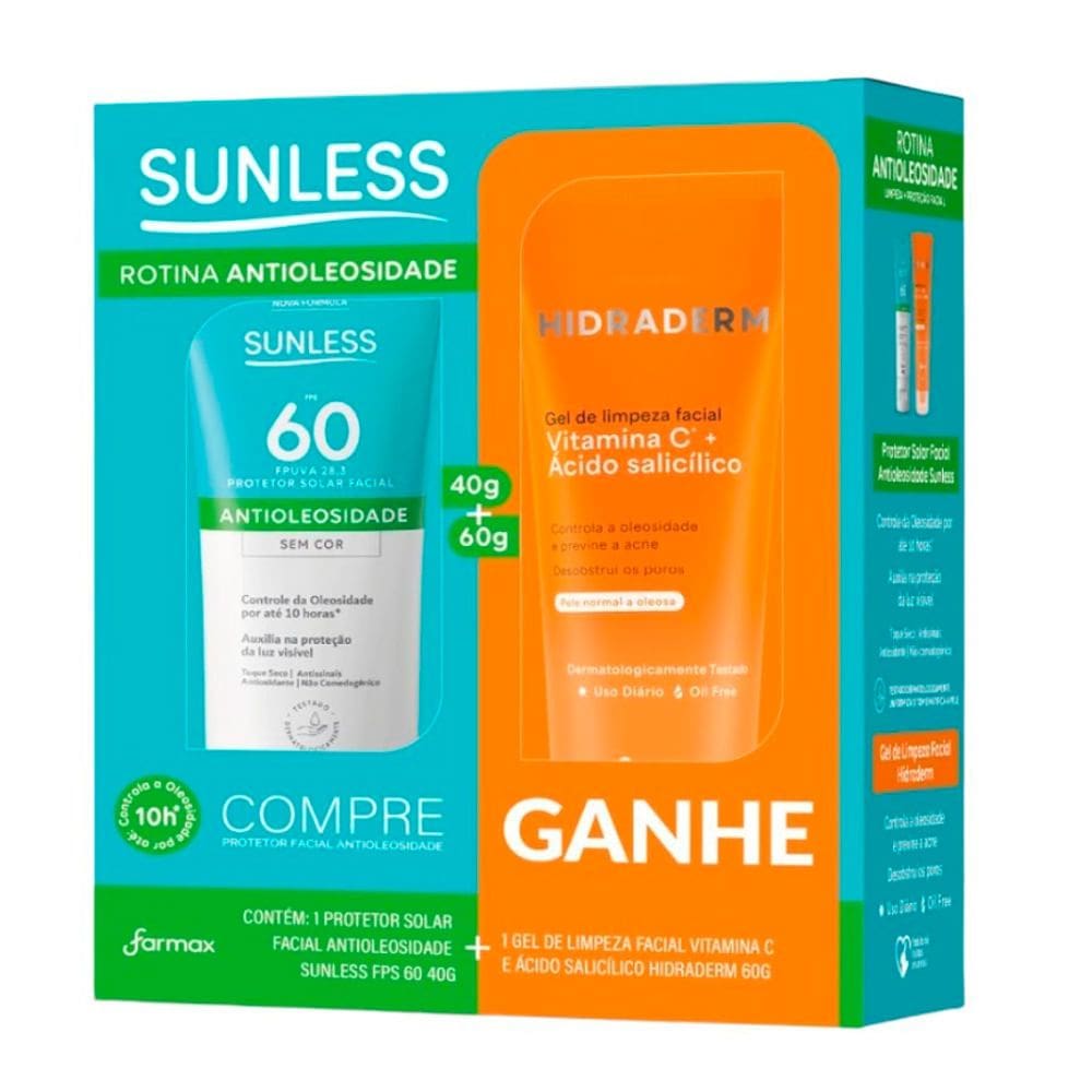 Protetor Solar Sunless FPS 60 40G + Hidraderm Gel de Limpeza Vitamina C 60g
