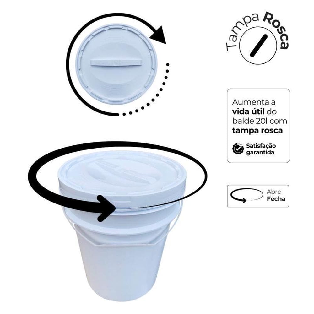 Balde Plástico 20L Tampa Rosca Para Armazenar Cereais