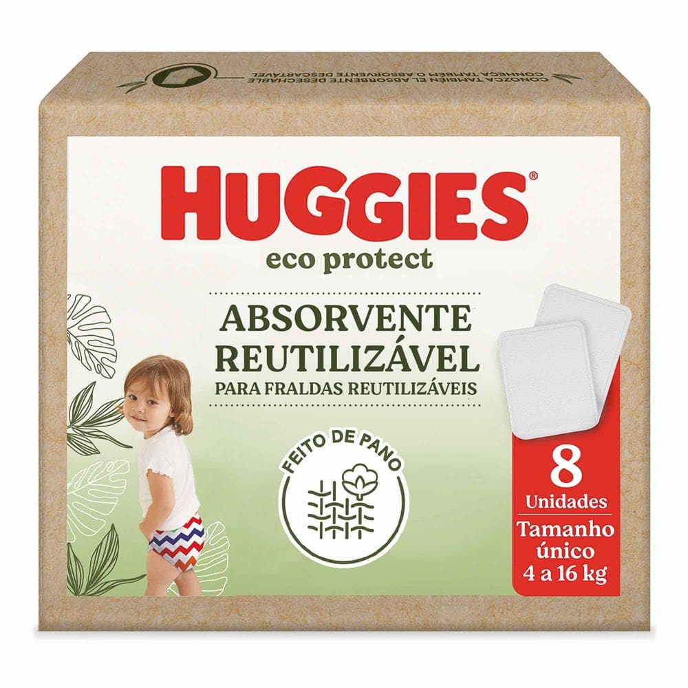 Absorvente Infantil Reutilizável para Fraldas Huggies Eco Protect Tamanho Único 8 Unidades