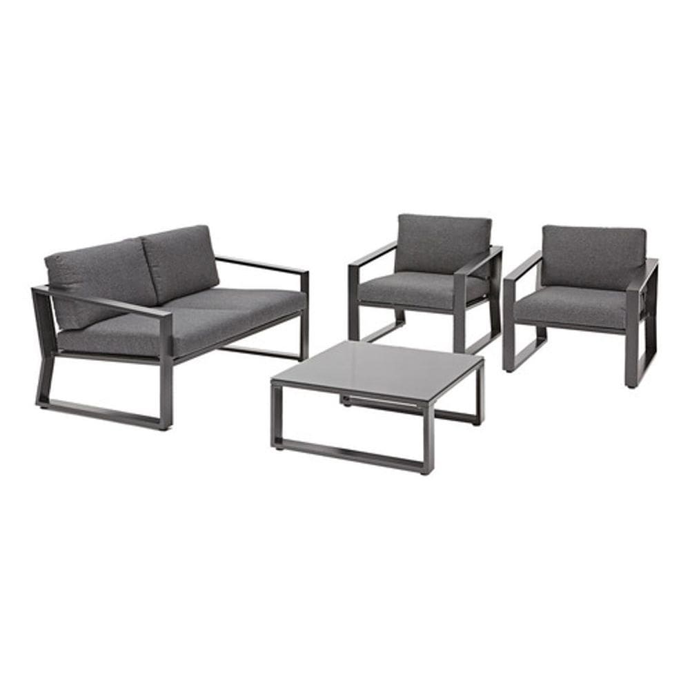 Conjunto Para Jardim 4 Lugares Em Aluminio Cinza Com Mesa