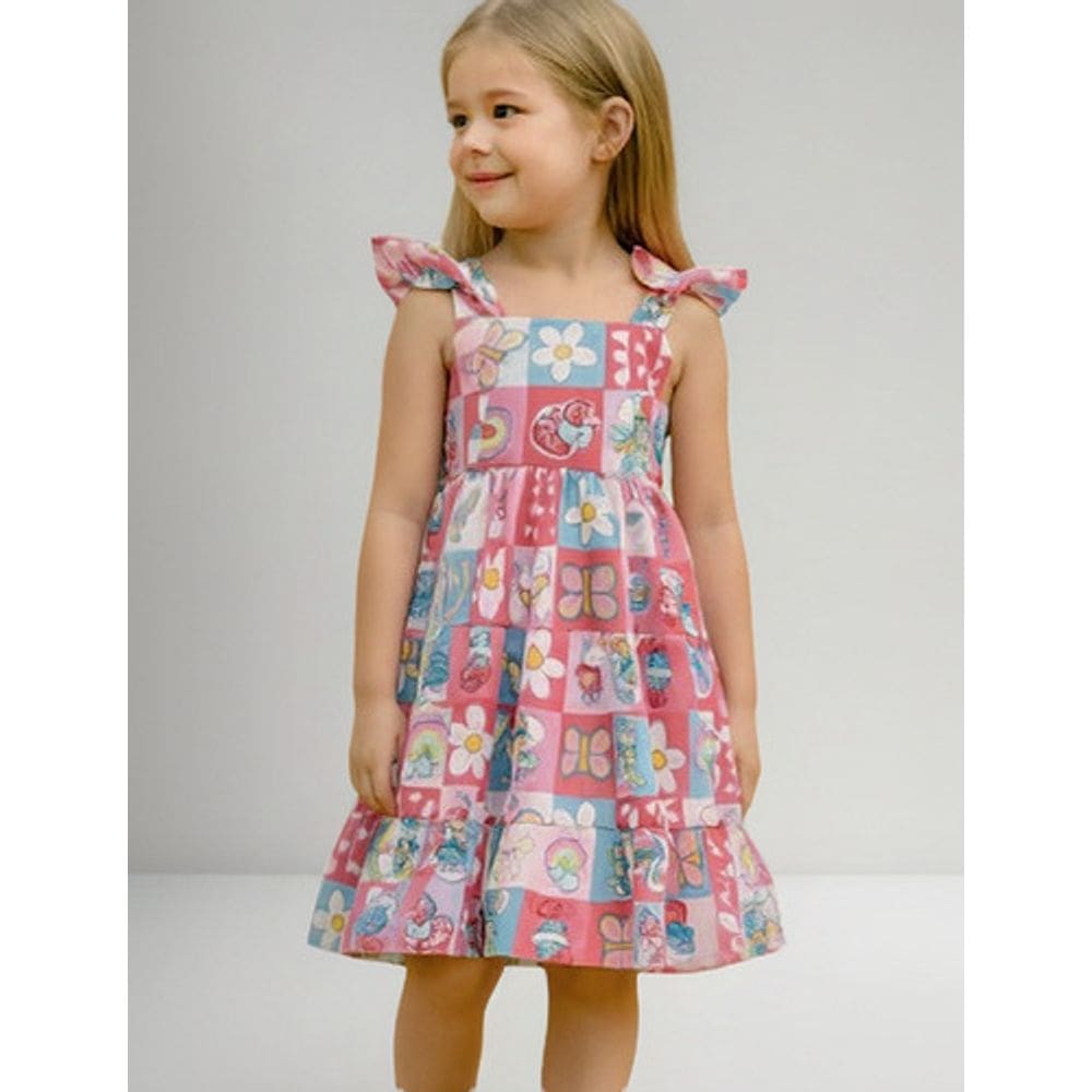 Vestido Infantil Meninas Temático Do Filme Smurfs  Estampado