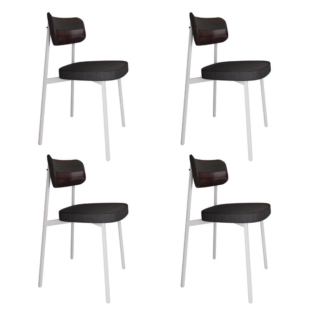 Conjunto 4 Cadeiras de Jantar Tecido Mesclado Alloa Est. Branca