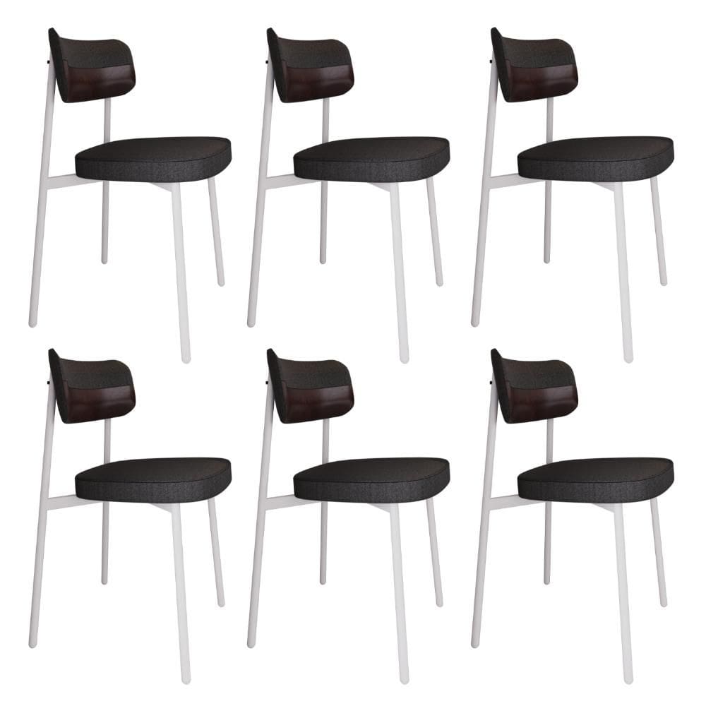 Conjunto 6 Cadeiras de Jantar Tecido Mesclado Alloa Est. Branca