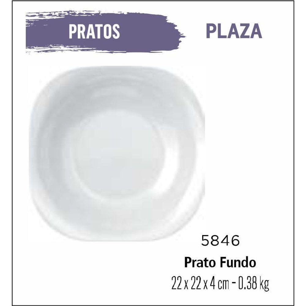 Jogo De Pratos Plaza 12 Fundo - 22Cm Vidro Branco