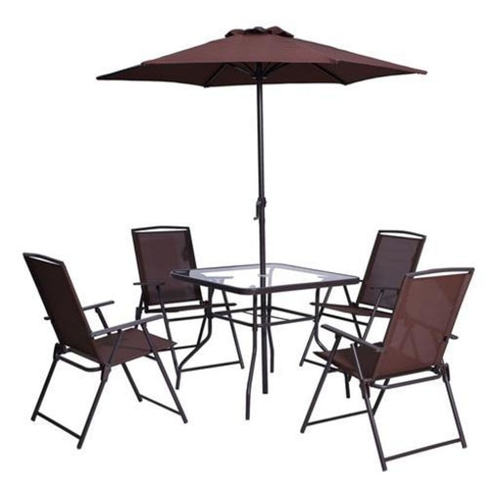 Conjunto De Jardim Marrom 6 Pecas Cadeiras Mesa E Ombrelone
