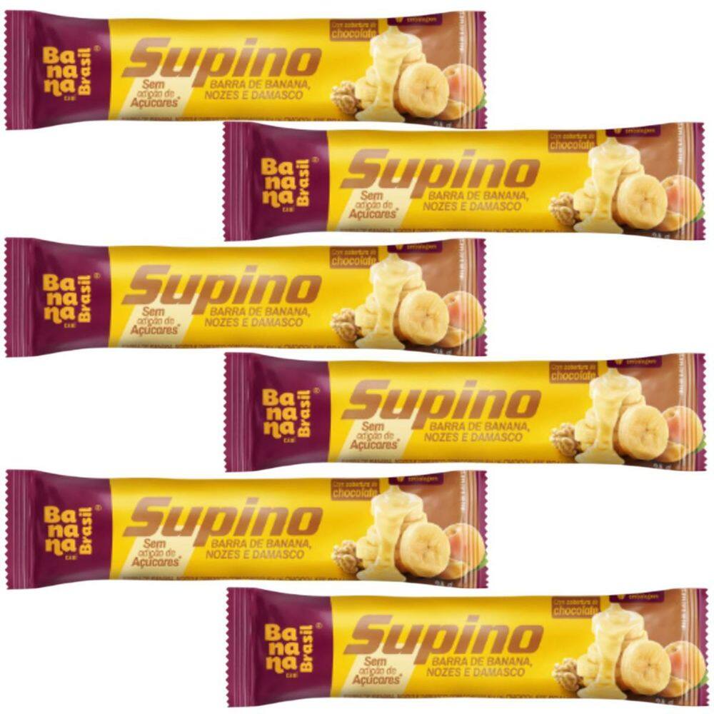 Kit 6 Barra Banana Nozes E Damasco Com Chocolate Branco 24G