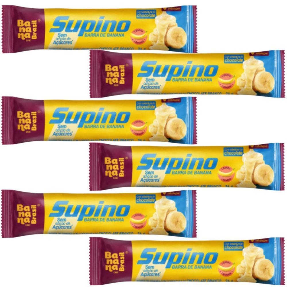 Kit 6 Barra Banana Cobertura Choc Branco 24G Banana Brasil
